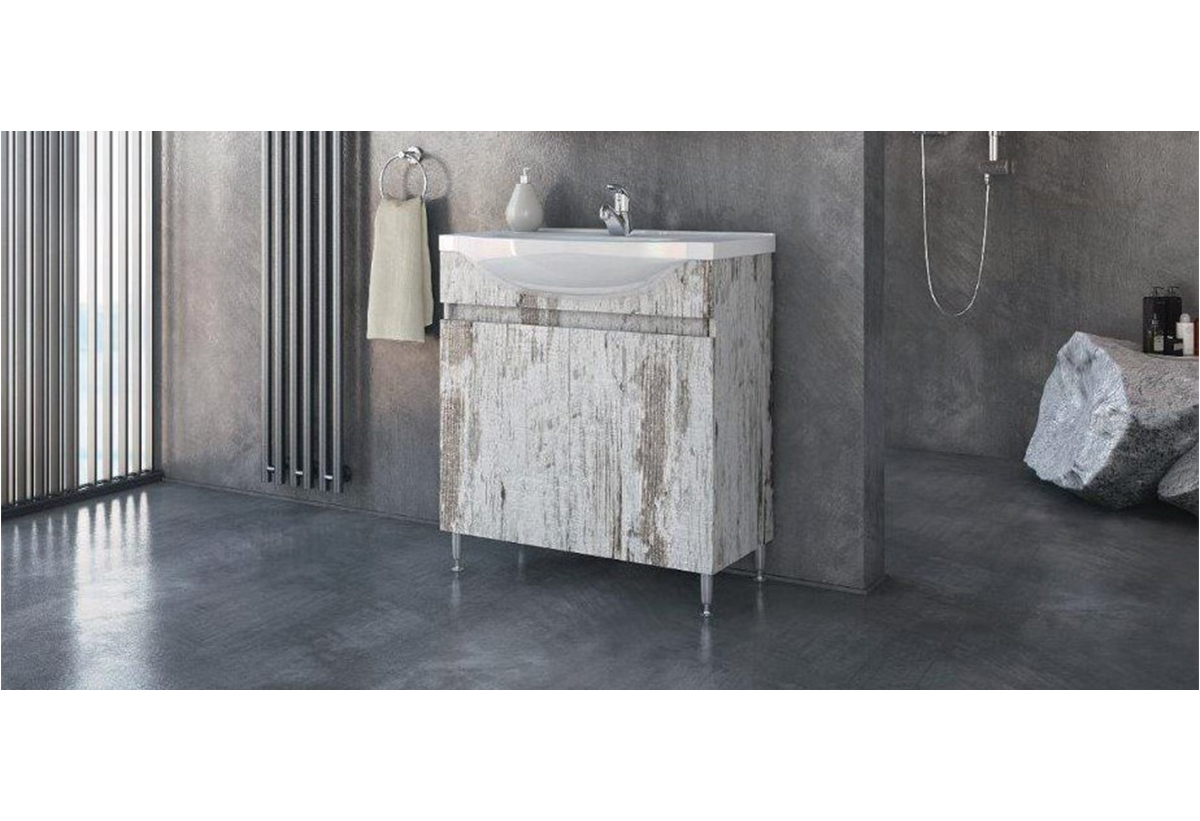 Απεικονίζεται ο πάγκος και ο νιπτήρας του επίπλου μπάνιου